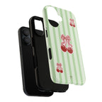 Cherry Bow Phone Case | Green Stripes