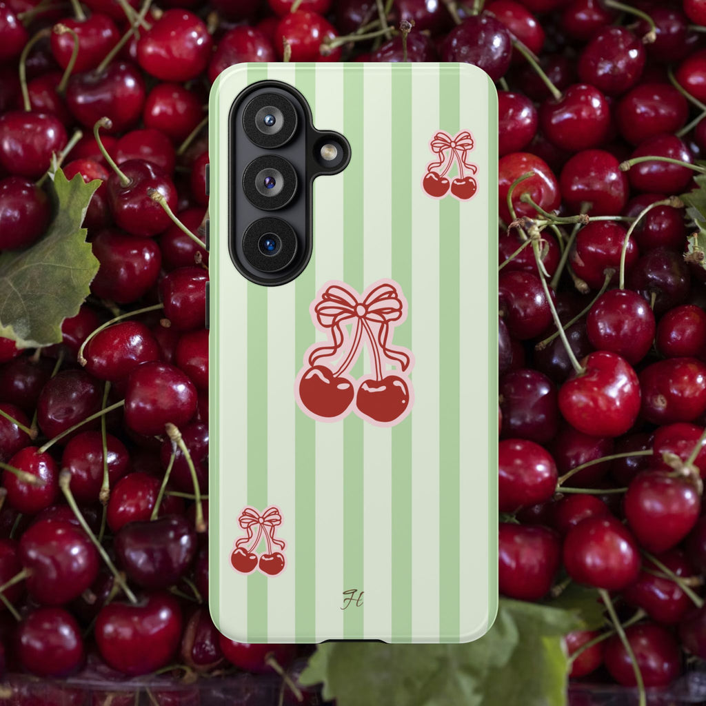 Cherry Bow Phone Case | Green Stripes
