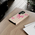 Pink Bows Phone Case | Brown Beige Stripes - Halo Collective