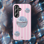 Disco Mirror Ball Phone Case | Pink Stripes - Halo Collective