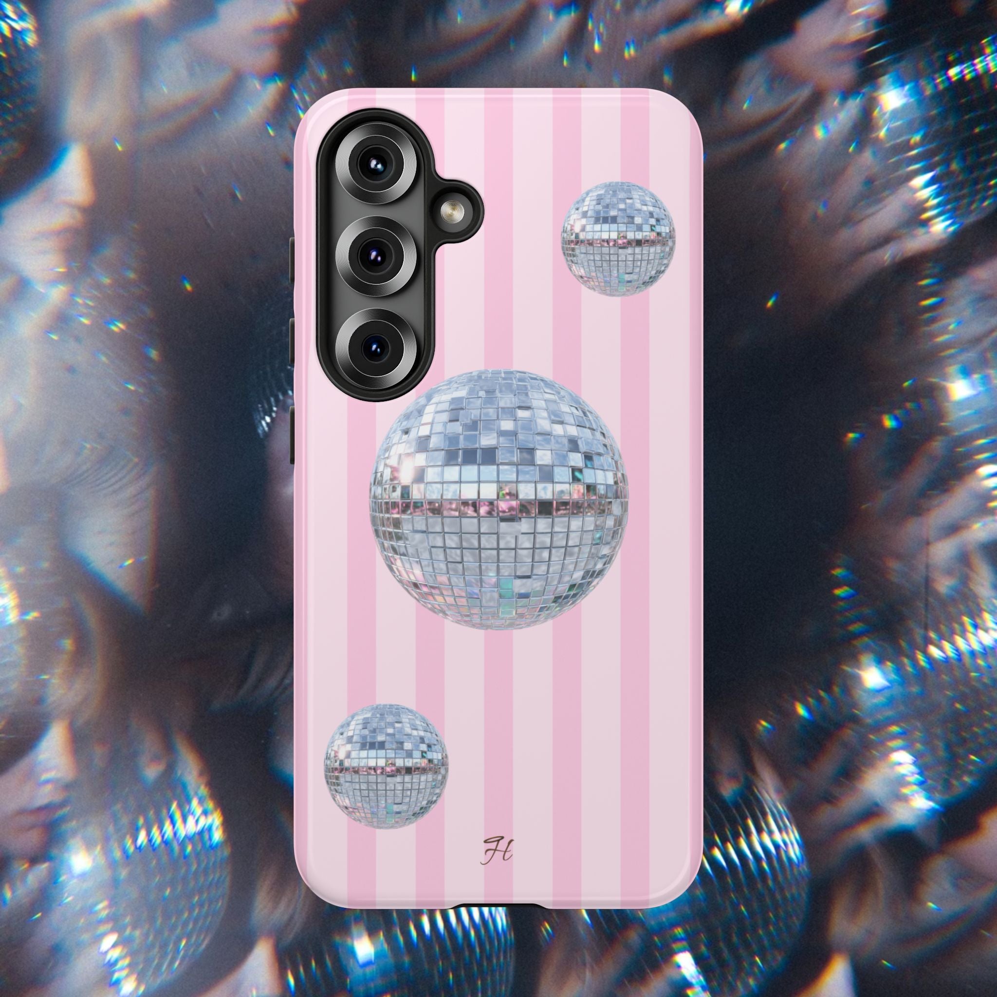 Disco Mirror Ball Phone Case | Pink Stripes - Halo Collective