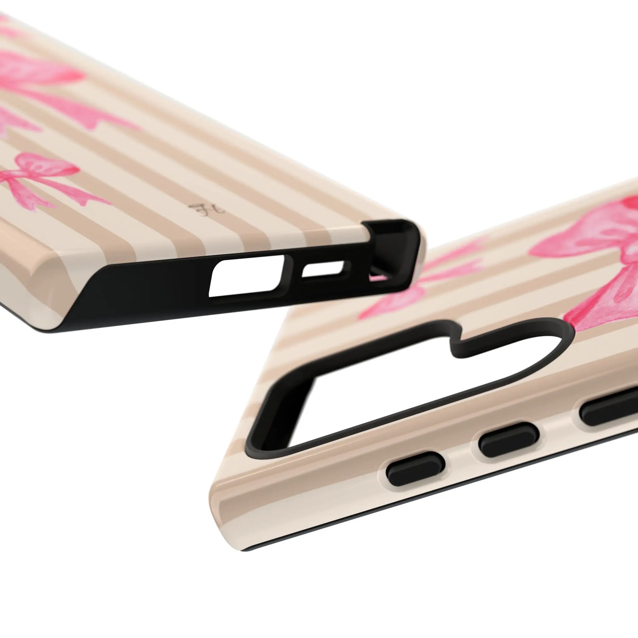 Pink Bows Phone Case | Brown Beige Stripes - Halo Collective