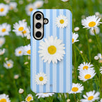 Daisy Stripe Tough Phone Case — Blue Floral Protective Cover - Halo Collective